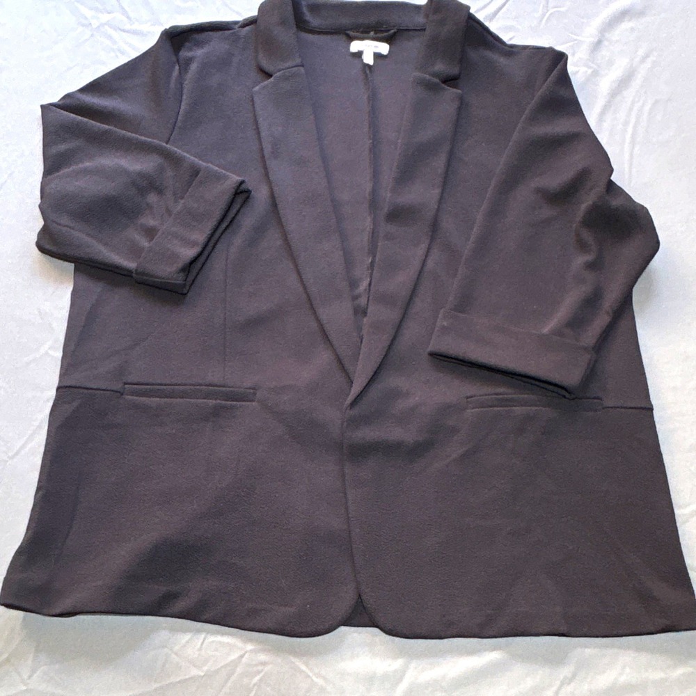 Maurices Women's Black Open Front Blazer Jacket Pockets Stretch 3/4 Sleeve 2X